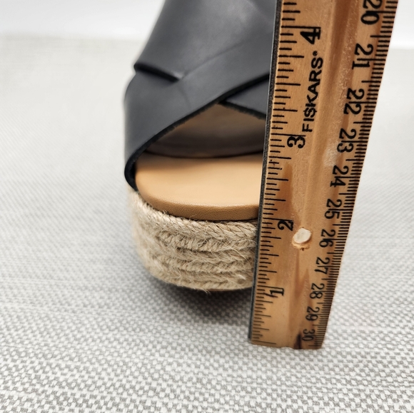 Soludos Amalfi Size 9 Black Leather Platform Sandals Heel Slingback Boho Sisal - Picture 13 of 16